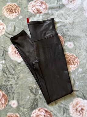 SPANX Black Shimmer Faux Leather Leggings